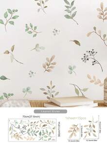 SURELIFE 1片装小清新绿叶花朵小碎花波西米亚墙贴防水pvc可移除艺术贴纸适用于厨房浴室儿童房家居装饰教室装饰墙纸 - 綠色 - 查看 6