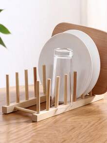 1pc Natural Wood Color Draining Rack, Creative Wooden Dish Drying Rack, Kitchen Supplies Display Shelf, Bookshelf, Multi-Purpose Solid Wood Storage Rack