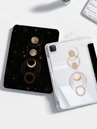 The Beautiful And Cute Cartoon Starry Sky, Sun And Moon Double-Sided Painted Acrylic Transparent Crystal Back Cover Is Shockproof. Suitable For 7th Generation, 8th Generation (10.2 Inches) And 10th Generation IPad Cases. It Has An Internal Pen Slot That Supports Both Sleep And Wake-Up Functions. This Is A Gift For Festivals And The New Year