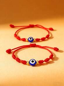 1/2/6/12件套邪眼手链套装，精致百搭的恶魔之眼幸运红绳手链，女士叠戴手链套装，Y2K手链，可调节手链，女士珠宝配饰，友谊手链，女士金色方形隔珠手链，情侣手链，西式手链，西式女士珠宝 - 彩色 - 查看 11
