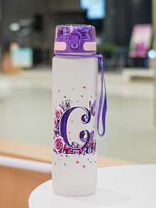 1pc 1000ml/32oz Plastic Water Bottle With Handle And Straw, 3D Printed With 26 Letters, Butterfly And Rose Patterns, Suitable For Travel And Car Use, Great Gift For Friends, Couples, Birthday, Thanksgiving, Valentine's Day
