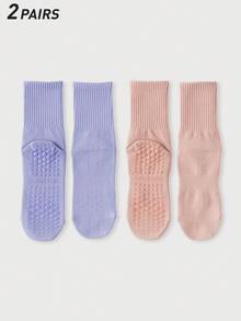 2 Pairs Of Women's Multi-Color Combination, Vertical Ribbing, Waist, Non-Slip Glue On The Sole, Couple Style, Four Seasons Style, Breathable Knitted Fabric, Ins Style, Simple Style Mid-Tube Sports Socks, Home, Men And Women Fitness, Yoga, Pilates, Holiday Gifts - White - View 14