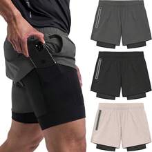 Shorts Deportivos Hombre 2 EN 1, 3PCS,Short con Licra Hombre,Short 2 en 1 Hombre con Bolsillo Interior Forrado Secado Rápido y Comodida, Súper Transpirabl, Apto para Gym, Correr, Entrenamiento - Negro, Blanco y Gris - Ver 9