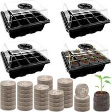 4/8 Pack Seed Starter Tray With 50/100 PCS Peat Pellets, 48/96 Cells Black Plant Germination Trays For Organic Seed Starter Soil Pods For Planting Vegetables Plants Flowers Herbs - Starting Seeds Kit - 黑色育苗盒子4個裝 - 查看 8
