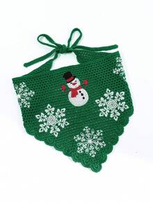 1 件圣诞老人和雪人波西米亚复古圣诞头带，手工针织三角围巾，带雪花和字母印花，适合日常佩戴和节日场合全年保暖发带女士头巾冬季发饰 - 彩色 - 查看 2