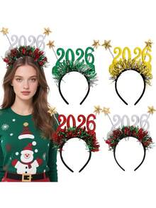 1 pieza Diadema de Año Nuevo 2026, Aro para el cabello con lentejuelas y estrellas de oropel, Favor de fiesta de Año Nuevo colorido, Accesorios para el cabello para celebraciones festivas para adultos, Belleza, Diademas para mujeres - Multicolor - Ver 1