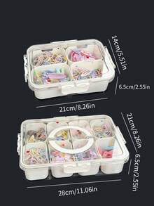 1pc White Luxury Children's Hair Accessory Storage Box, Girls Hair Accessory Box, Large Capacity Kids Hair Accessory Storage Box, With Handle Double Layer Storage Box, One-Click Storage For Hair Clips, Hair Ties, Scrunchies - Multicolor - View 5