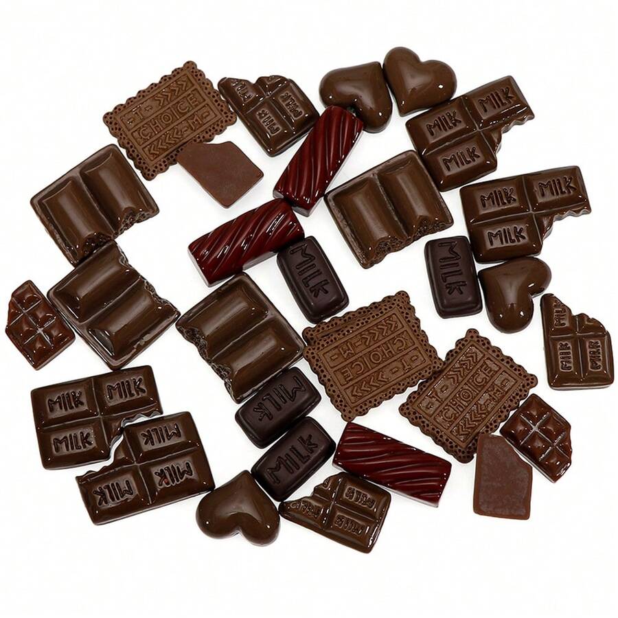 50pcs Random Assorted Chocolate Pendant, Realistic Chocolate Charm, DIY Pendant Bracelet Earring Craft Making - Multicolor - View 1