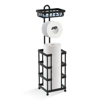 Toilet Paper Holder Stand Tissue Paper Roll Dispenser With Shelf For Bathroom Storage Holds Reserve Mega Rolls