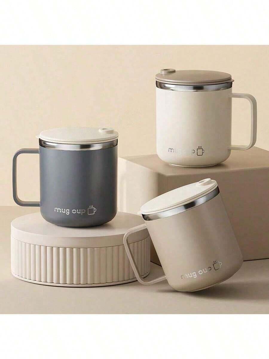 1 Stück 400ML 304 Edelstahl Kaffeebecher mit Deckel & Henkel, doppelwandig isolierter Wasserbehälter, tragbarer Trinkbecher mit großem Fassungsvermögen und doppelter Wand, Thermobecher, wiederverwendbar für kalte und heiße Getränke wie Tee, Milch, Kaffee, langanhaltend Trinkgeschirr, geeignet für Studenten und Erwachsene in Schule, Büro, Outdoor-Camping, Picknick, Reisen