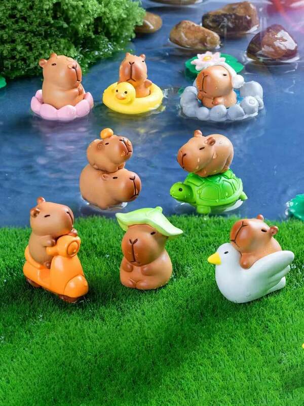Mini figurine de style dessin animé en résine pour la décoration de micro-paysage créatif, accent de mousse et de verdure pour la décoration de jardin extérieur DIY, ornement en résine de capybara unicolore de la série de natation, décoration de paysage miniature pour voiture/maison DIY, cadeau pour adolescent, décoration d'intérieur, cadeau d'anniversaire/de remise des diplômes