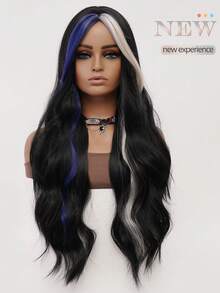 clouder Black Highlighted Blue And Gold Extra Long Curly Wig 30 Inch Cosplay Wig Halloween Christmas Wig Elegant Soft Matte Hair Loose Curls Casual Outing Street Punk Wig Rock Wig Fluffy Natural Cool Girl Synthetic Heat-Resistant Fiber Wig Suitable For Women Daily Party Wig Music Festival Wig Avant-Garde College Style Wig Modern Fashion Gothic Wig - 彩色 - 查看 5