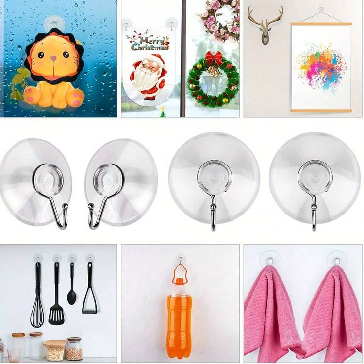 5/10/20 件吸盘挂钩，可重复使用透明 PVC 吸盘带金属挂钩，适用于浴室墙壁、窗户、玻璃门、圣诞节、万圣节和感恩节装饰挂钩圣诞装饰品 - 彩色 - 查看 4