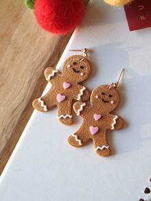 1 par de pendientes de arcilla polimérica de Navidad para mujeres, joyería hecha a mano para días festivos con diseños de hombre de jengibre, casa de nieve, lazo y flor, pendientes colgantes festivos, accesorios de declaración lindos para fiestas, idea de regalo para Navidad, joyería elegante de temporada en rojo y blanco