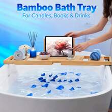 Retractable Bamboo Bathtub Caddy,Bathroom Caddy For Bathside Entertainment & Storage,Bathroom Tray For Tub Side Dining & Device Viewing, Minimalist Look