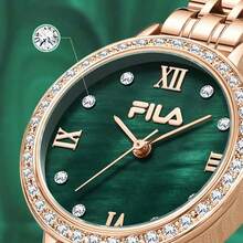 FILA Premium Ladies' Quartz Watch – Shiny Crystal Frame, Pearl Face & Steel Bracelet | Luxurious Gift For Her