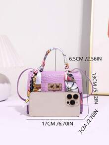 1pc Girls' Solid Color Mini Crossbody Bag, Scarf Decor Handbag, Suitable For Daily Use, Ideal Gift Choice - Purple - View 3