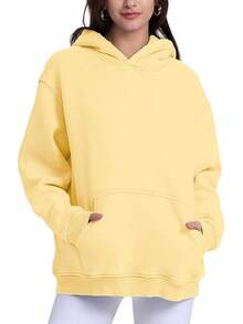 FAIABLE Mens Hoodies Oversized Unisex Wash Hoodie Heavyweight Fleece Vintage Cotton Sweatshirt Men Women Streetwear - Butter Yellow - 查看 2