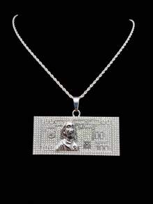 1 mặt dây chuyền hình tờ 100 đô la thời trang sáng tạo với dây chuyền Miami Cuban 13mm, dây chuyền mặt đô la phong cách đường phố Hip Hop Rock dành cho nam, dây chuyền Punk, thích hợp đeo hàng ngày hoặc dự tiệc, quà tặng ngày lễ tình nhân, 2 lựa chọn dây chuyền - Bạc - Xem 12