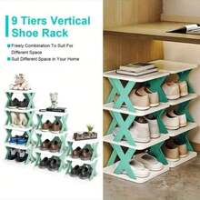 9/6/5/2 Tier Vertical Shoe Rack - Narrow Plastic Shoe Organizer, Holds 9 Pairs, Easy Assembly, Ideal For Entryway, Closet, Hallway, Bathroom, Dorm - Sturdy & Stackable Shoe Storage Shelf - Multicolor - View 4