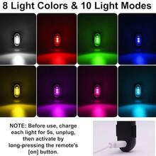 PAKRYS 4 piezas Luces estroboscópicas LED con control remoto, 8 colores 10 modos - Instalación con adhesivo de gancho y bucle resistente, batería de 110mAh, recargable por USB, resistente al agua y a los golpes, luz de advertencia de emergencia LED, luz estroboscópica de aeronave LED, luz de motocicleta, luz de posición intermitente inalámbrica LED, adecuada para interior de automóvil, motocicleta, bicicleta, dron, automóvil, camión, avión RC, hogar, luz de lectura portátil y decorativa de techo - Multicolor - Ver 4