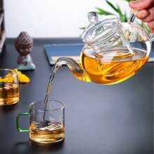 1 Juego de tetera de vidrio borosilicato reforzado para té de flores, tetera de vidrio resistente a altas temperaturas con filtro, juego de té Kung Fu