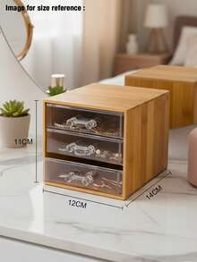 Elegancki organizer na kolczyki z bambusową ramką, pyłoszczelny, z przezroczystą szufladką, wielowarstwowe przechowywanie biżuterii na klipsy i kolczyki, stylowa gablota na pierścionki i naszyjniki, idealny prezent dla niej, stylowe rozwiązanie do organizacji biżuterii, idealne na prezenty świąteczne i codzienny glamour