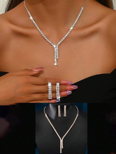 1 Set Fashion Elegant Party/Wedding Bridal Jewelry Accessories, Earrings & Necklace Set