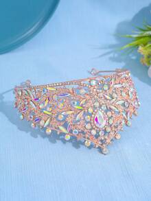 1pc Luxury Crystal Baroque Style Vintage Queen Crown, Elegant Sparkling Bridal Wedding Headpiece, Suitable For Princess Events, Parties, Performances