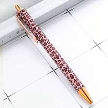1pc Multi-Color Options Hot Transfer Leopard Pattern Round Ballpoint Pen Neutral Pen Signature Pen Large Leopard Small Leopard New Leopard Cute Girl Leopard Press Pen Multicolor Hot Transfer Flower Film Metal Pen