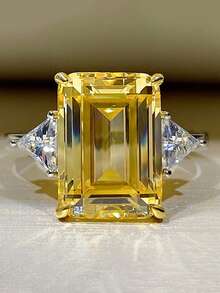 Simple And Stylish Yellow Square Cubic Zirconia Women's Ring For Party Birthday Gift - Yellow - View 7