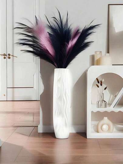 Modern Geometric Striped Plastic Vases, Tall Cylindrical Decorative Vases, Suitable For Living Rooms, Offices, Bedrooms, Kitchens, Weddings, Rural Inns, Floor-Standing Large Vases, Tall And Simple Hydroponic Plastic Imitation Ceramic, White And Black European Family Dried Flower Arrangements, Living Room Ornaments, Nordic Modern Simple Style Small Vases, Festival Gifts