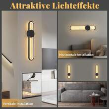 ZMH Wall Lamp LED Wall Light Indoor - 12W Staircase Lamp 41cm Black Hallway Lamp Modern Design 3000K Warm White Minimalist Wall Lighting For Bedroom Living Room Hallway Staircase Kitchen - B - 查看 6