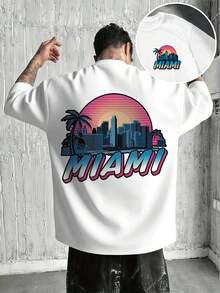 TAGLIE FORTI Maglietta con grafica Miami Sunset , Maglietta da uomo estiva casual in puro cotone a maniche corte con scollo rotondo, 220 g/m2 (1 pezzo)
