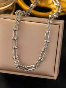 1pc Stainless Steel Fashionable & Versatile Horseshoe Chain Necklace Bracelet Jewelry, Suitable For Daily Wear