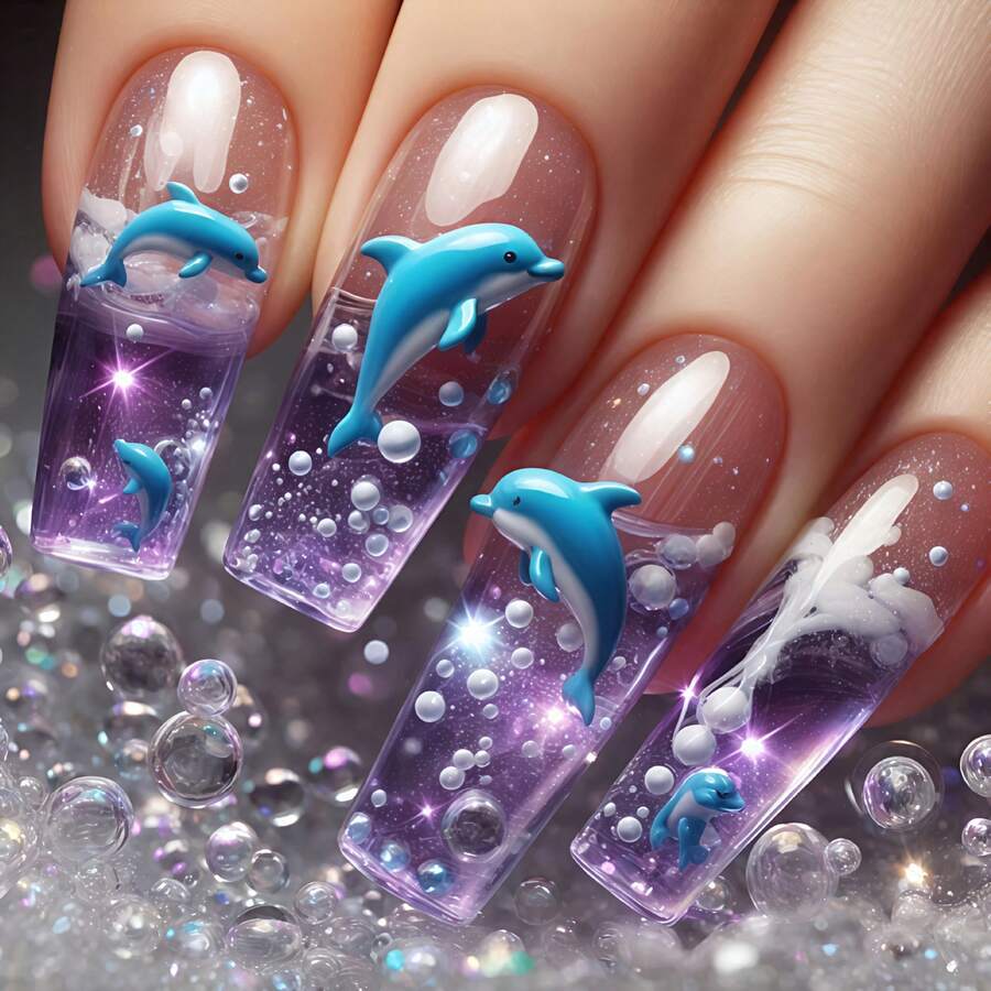 Halloween Best-Selling Handmade Press-On Nails |   High-Quality Reusable Nail Patches, Dreamy Ocean Series Nail Art - Màu tím - Xem 1