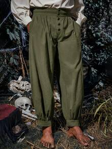 Men's Cotton Gothic Trousers Medieval Pirate Renaissance Viking Knicker Style Halloween Costume Essential - xanh quân đội - Xem 1