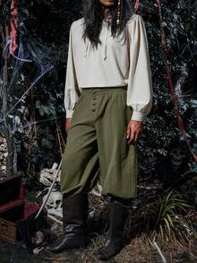 Men's Cotton Gothic Trousers Medieval Pirate Renaissance Viking Knicker Style Halloween Costume Essential - xanh quân đội - Xem 3