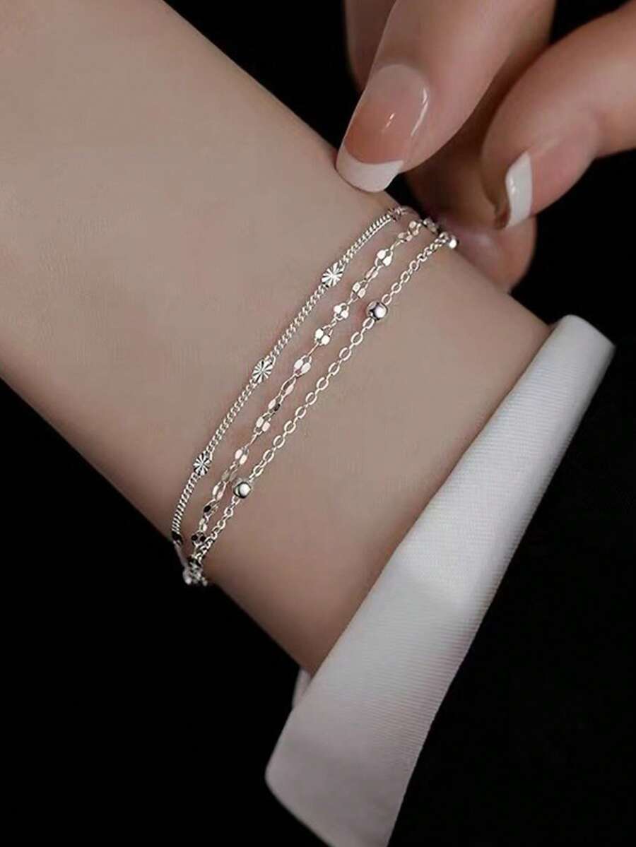 1pc Delicate Minimalist 3-Layer Braided Pearl Bracelet, Suitable For Women