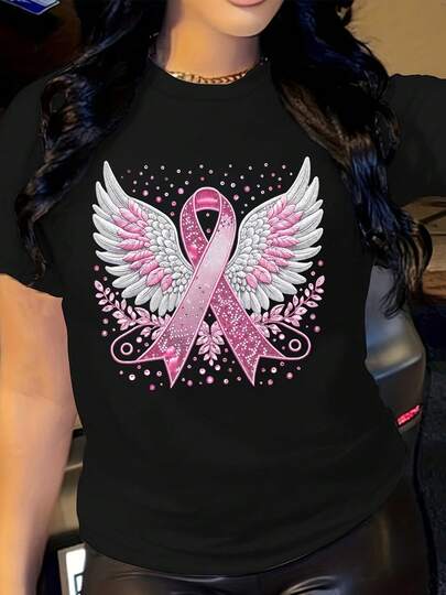 Women'S Breast Cancer Awareness Month T-Shirt - Pink Ribbon Graphic Tee, Women'S Breast Cancer Awareness Clothing, Event Apparel