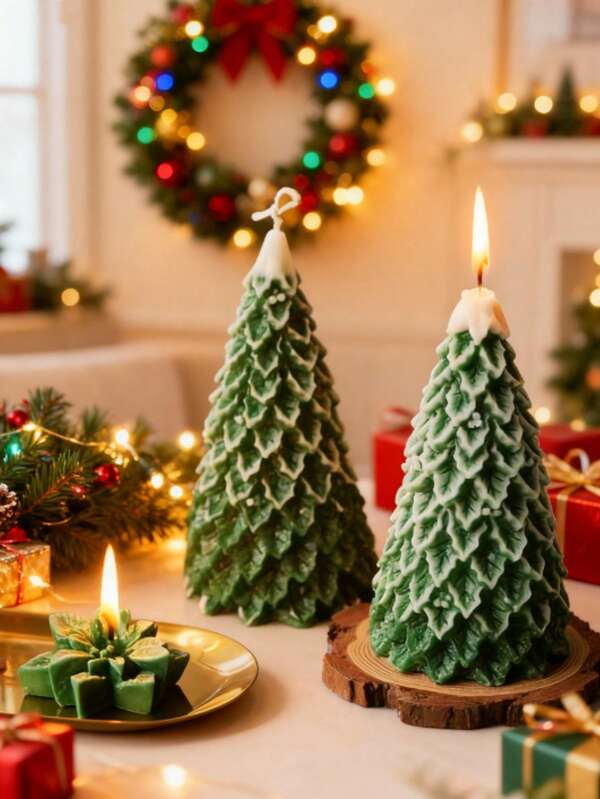 1pc Christmas Tree Scented Soy Wax Candle, Christmas Pine Scented Candle, Atmosphere Decor For Events, Holidays, Christmas Gift Home Decor Christmas Decorations Room Decor, Christmas Gifts