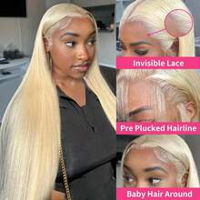 613 Blonde Straight Wig 13x4 Lace Front Wig Human Blended Hair Straight Blonde Lace Front Wigs HD Transparent Lace 200% Density Pre Plucked With Baby Hair Brazilian Virgin Hair Glueless Bone Straight Wigs Halloween Wigs For Women Daily Wear And Cosplay Use - S613 - View 5