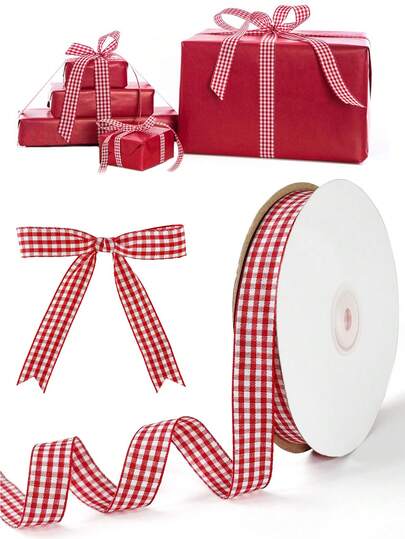 10mm/40mm Cinta de satén a cuadros rojos, cinta de satén a rayas rojas y blancas elegante, cinta de satén a cuadros búfalo, adecuada para fiestas de invierno, coronas de árbol de Navidad, Navidad, Día de San Valentín, envoltura de regalos de cumpleaños
