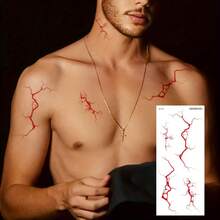 4-Pack Rocoart Lightning And Veins Temporary Tattoo Stickers - Waterproof Realistic Face And Body Paintings With Complex Lightning, Veins, And Spider Web Designs, Suitable For Halloween, Gothic Style, Bold Makeup - Long-Lasting Light Beige Stickers For Adults (Arm, Leg, Face) - Lightning Vein Tattoo Stickers 4 Pieces - View 6