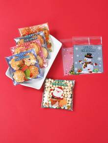 100 piezas Bolsas de caramelos navideños con autoadhesivo, bolsas de plástico transparente con diseño de Papá Noel, muñeco de nieve, reno y árbol de Navidad, para decoración navideña, envoltura de regalos, fiestas navideñas, decoración del hogar, decoración festiva, Feliz Navidad, regalo de Navidad