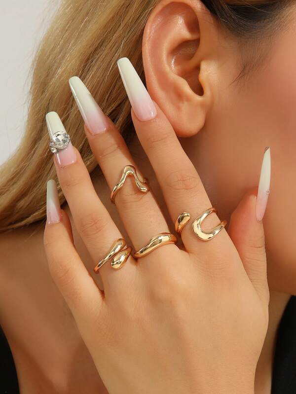 4pcs/Set Liquid Lava Metal Twisted Rings, Smooth Adjustable Open Rings, Suitable For Women Daily Wear, Party, Gift, Jewelry