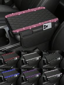 1 pieza Funda universal para reposabrazos de coche con diamantes brillantes - Protector de consola central de cuero con 2 bolsillos de almacenamiento, se adapta a la mayoría de vehículos - Estilo A - Ver 1
