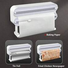 3-Layer Magnetic Multifunctional Wall-Mounted Storage Box, Multifunctional Plastic Film Cutter With Paper Holder, Household Non-Porous Storage Rack For Oil Paper, Tin Foil Paper, Baking Paper, Towels And Roll Paper, Home Storage Box And Storage - White - View 4