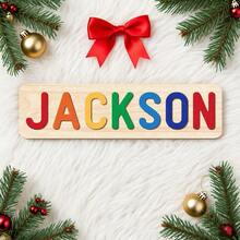 1 pieza Rompecabezas de madera personalizable con nombre, de 1 a 10 letras, 4 opciones de color, recuerdo educativo de crecimiento para que los niños aprendan letras y colores a través del juego - SXP4S-07-W-Y1 - Ver 9