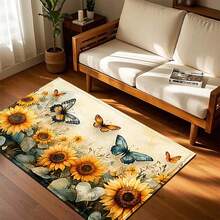 1 pièce Tapis de bain, tapis de cuisine, paillasson imprimé tournesol en fausse laine confortable - microfibre super douce, convient pour la cuisine, la salle de bain, le paillasson décoratif